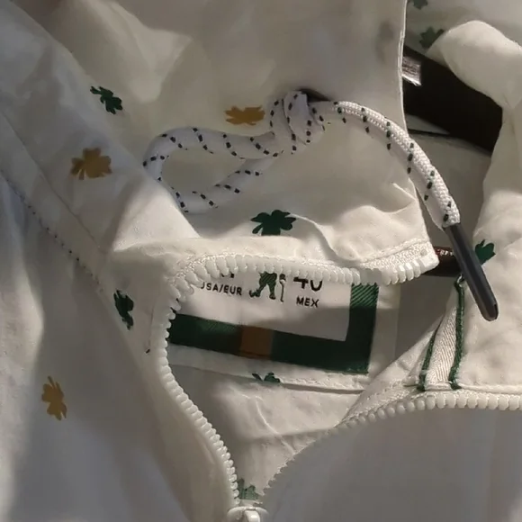 Denim & Flower White Hooded Jacket w/ Shamrock 🍀 Print  🍀💰🍀🌈💰 Men's Medium - Picture 4 of 15